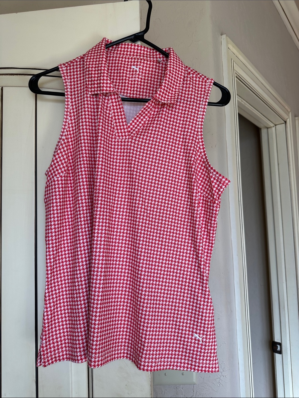 Puma Red and White Houndstooth Sleeveless Polo Tank
